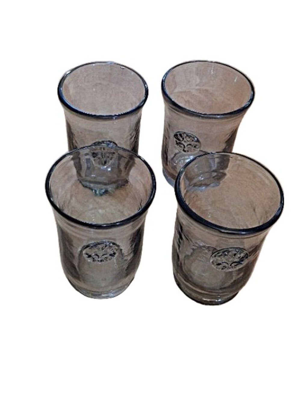 4 Vintage Charlton Home Mccart 12oz Smoky Gray Textured Medallion Glasses